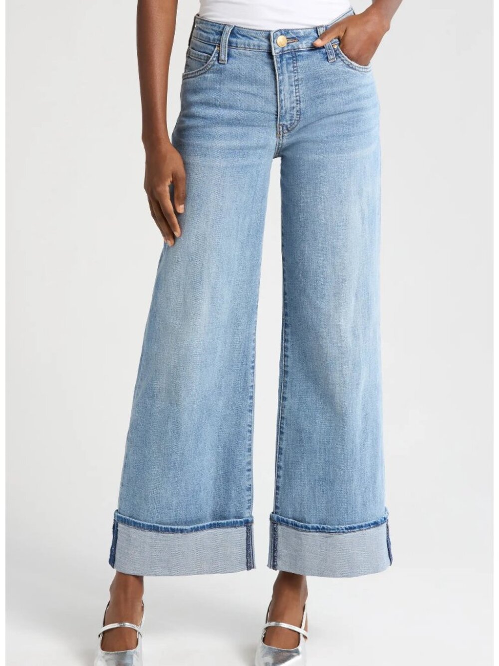 KUT FROM THE KLOTH Meg Fab Ab Raw Hem Wide Leg Jeans in Charming Blue